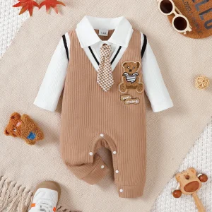 Teddy bear baby boy small gentleman jumpsuit