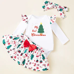 My First Christmas Outfit Baby Girl White Christmas Bodysuit