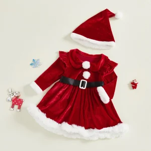 Baby Girl Christmas Long Sleeve Velvet Romper