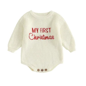 Baby First Christmas Sweater Romper